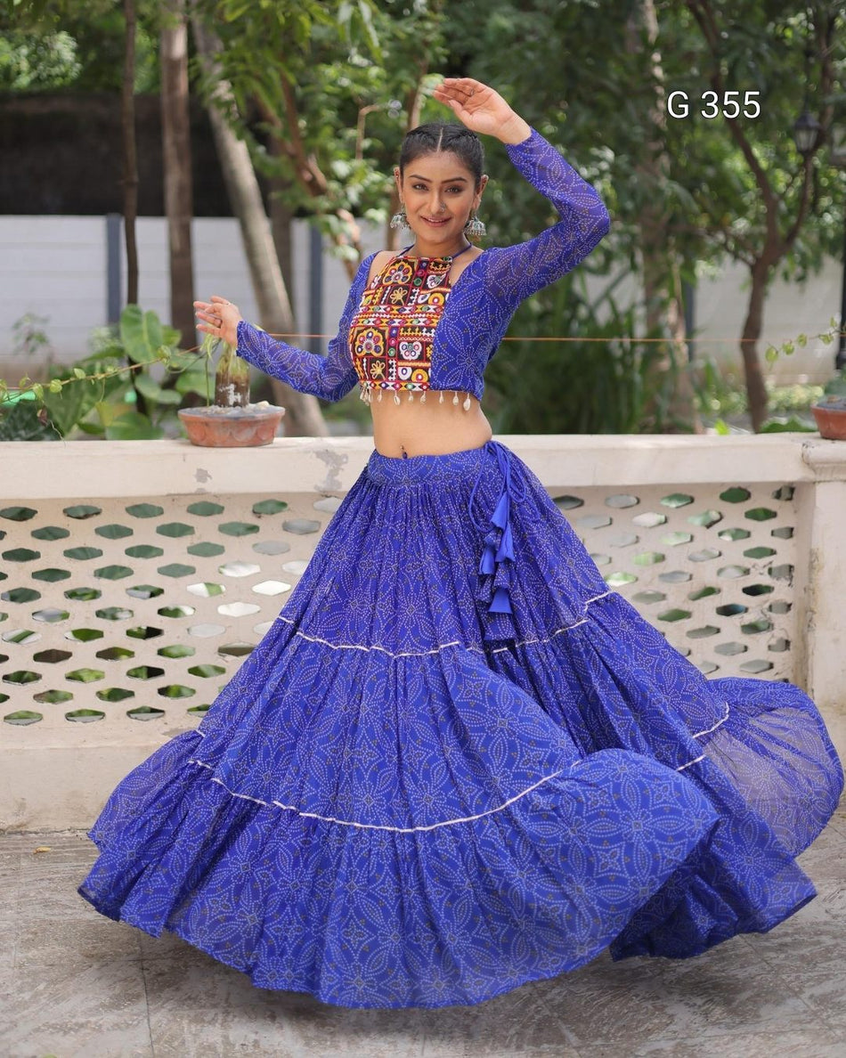 Faux Georgette Lehenga with Bandhej Print & Gotta Patti Lace 355