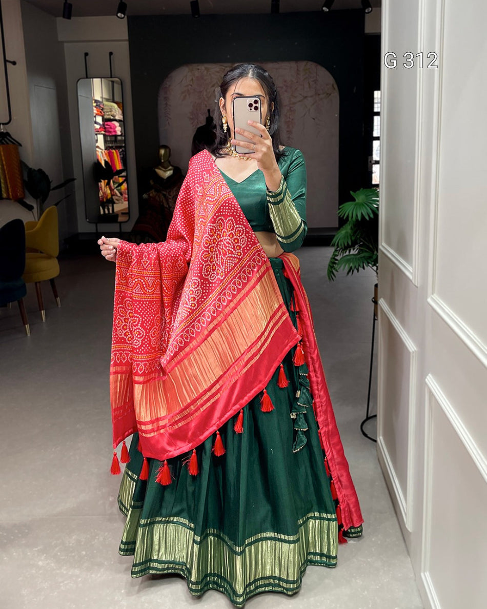 Gaji Silk Lehenga with Dyeing & Lagdi Patta Work – G 312