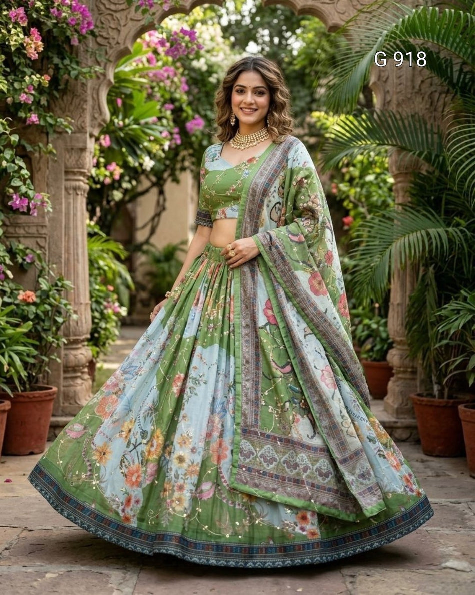 Digital Print Embroidered Lehenga Choli - G 918