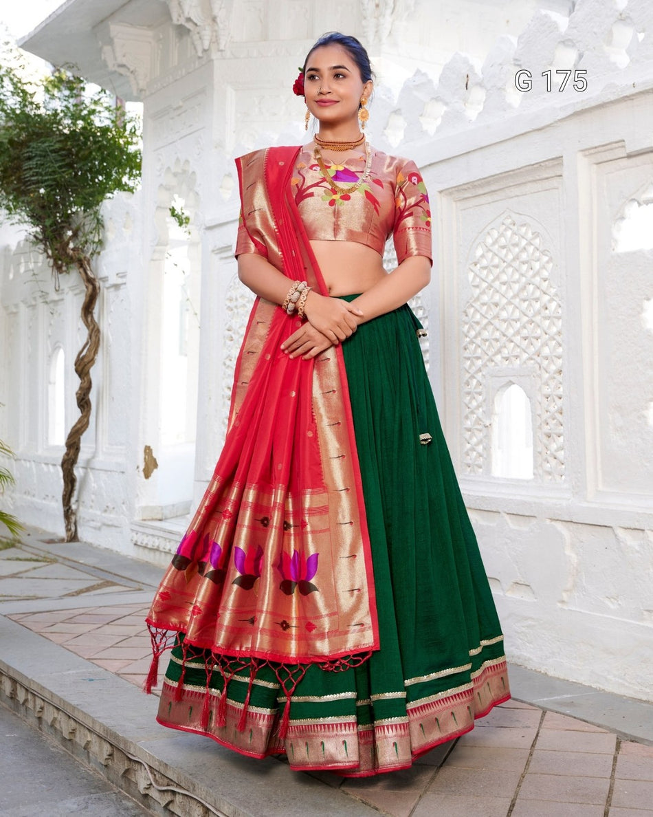 Vichitra Silk Lehenga with Paithani Lace Border and Zari Weaving Dupatta – G 175