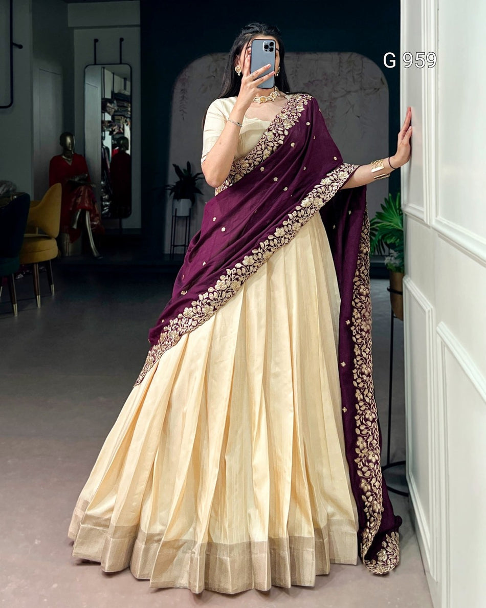 Zari Border Lehenga with Dupatta - G 959