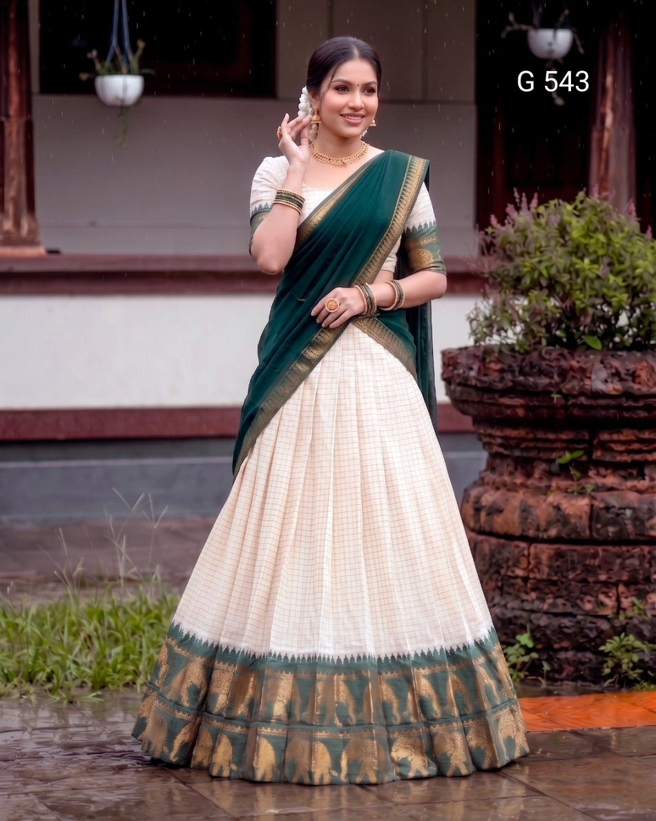 Onam Special Kerala Style Poly Cotton Half Saree - G 543