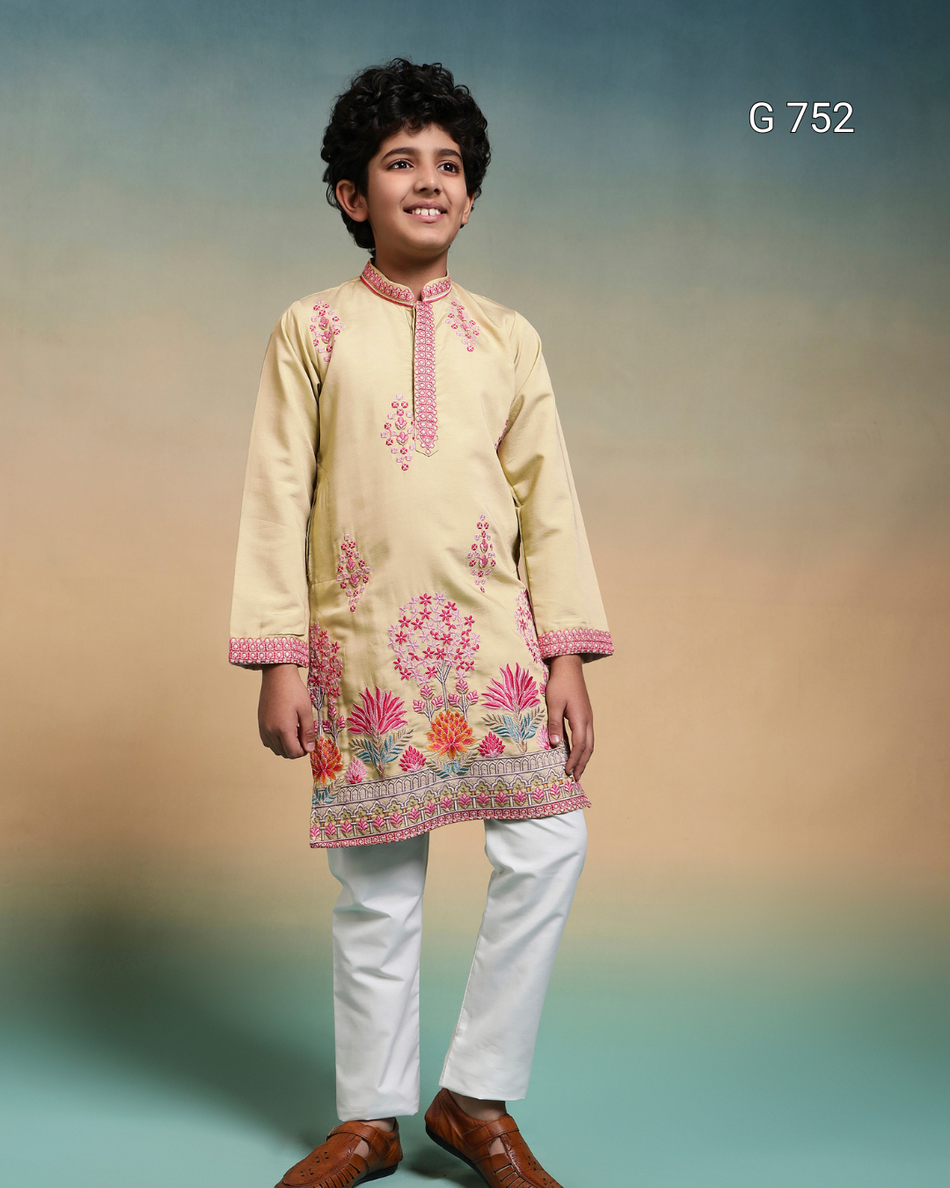 Premium Kids Kurta & Pant Set – Festive Viscose Silk & Cotton Outfit - G 752