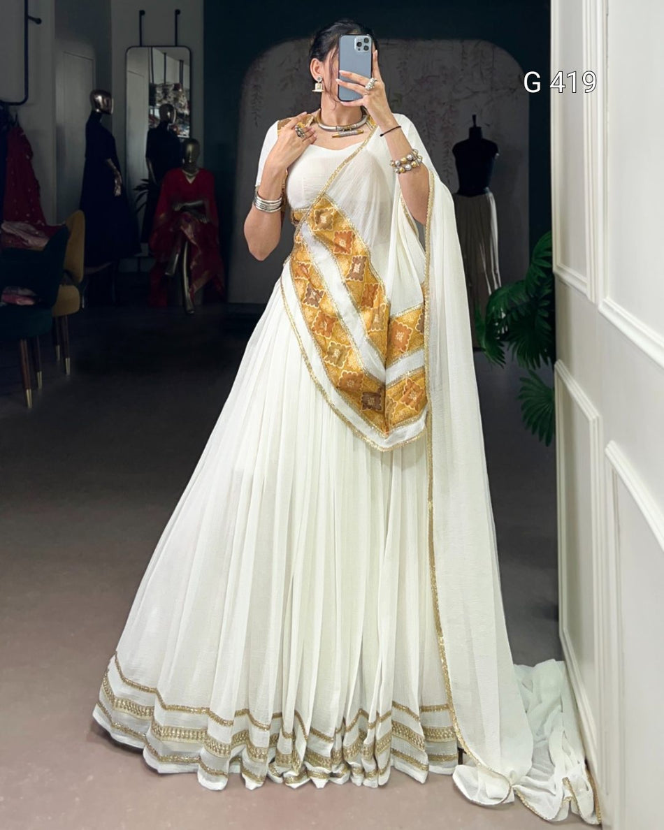Marble Lehenga with Lace & Printed Blouse – G 419