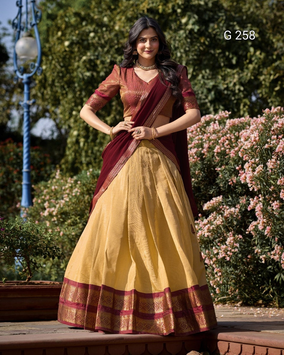 Zari Weaving Kanchipuram Lehenga with Lace Border – G 258