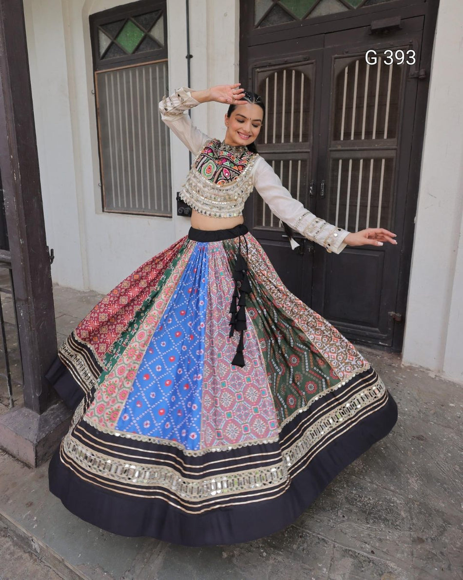 Cotton Printed Lehenga with Gota-Patti & Mirror Work Top – G 393