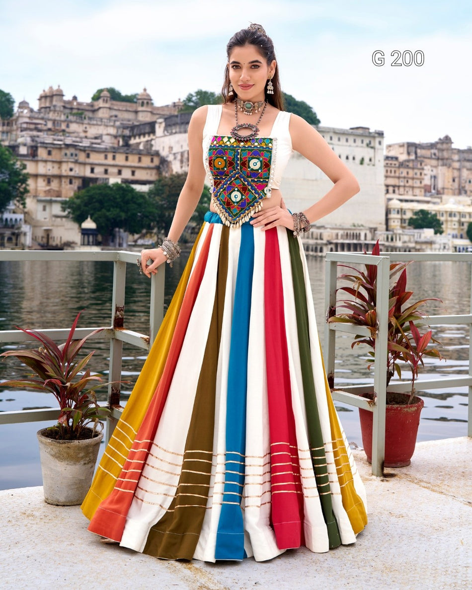 Multi Pure Rayon Lehenga with Gota Patti Lace Touch Up and Original Mirror Gamthi Work – G 200 Multi