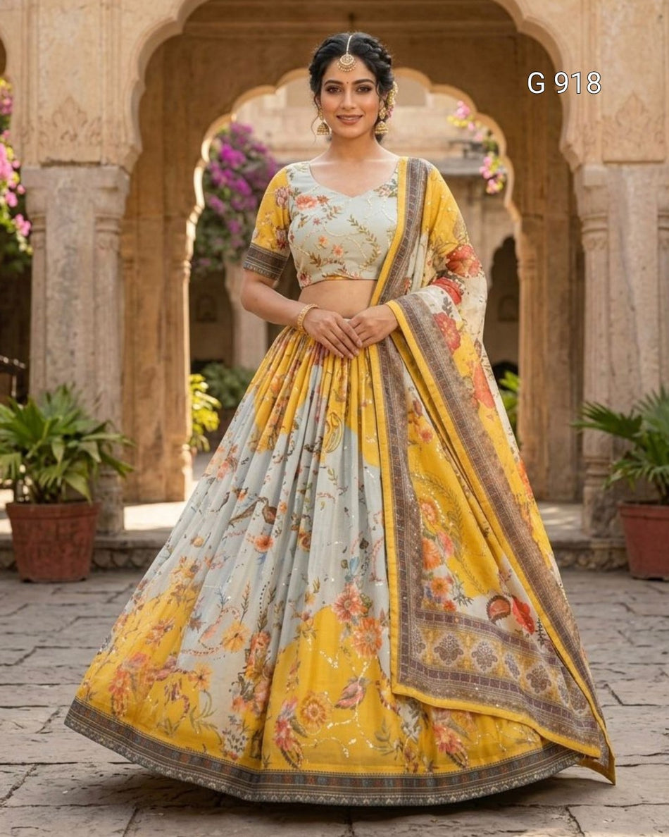 Digital Print Embroidered Lehenga Choli - G 918