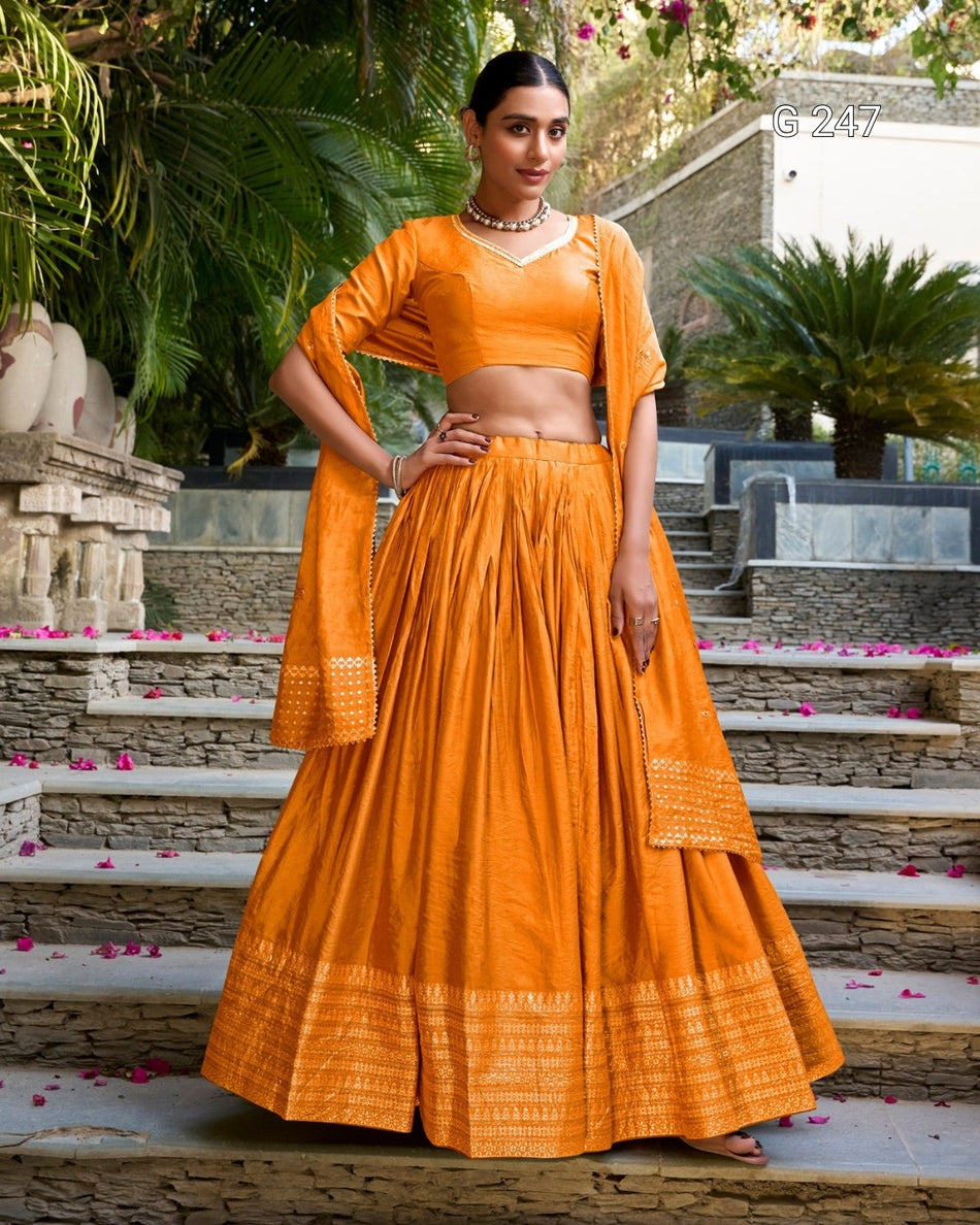 Zari Weaving Pure Chanderi Lehenga with Lace Border – G 247