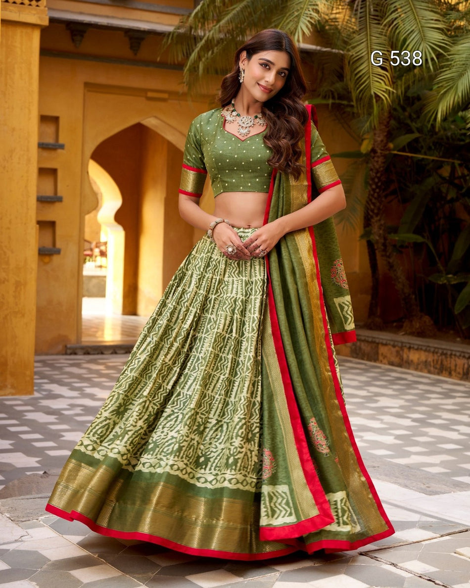 Designer Dola Silk Lehenga with Artistic Batik - G 538