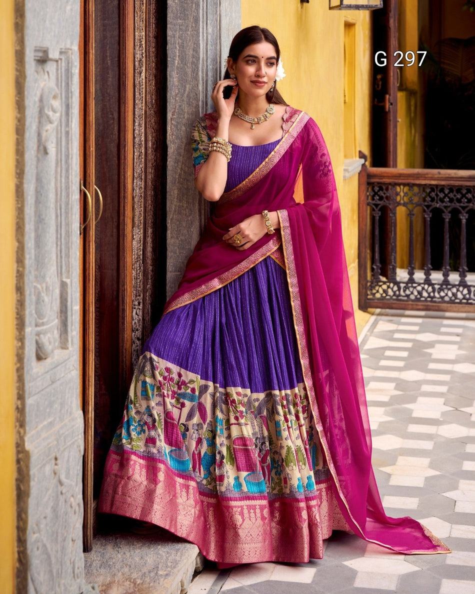 Kalamkari Printed Poly Chanderi Lehenga with Zari Weaving Work – G 297