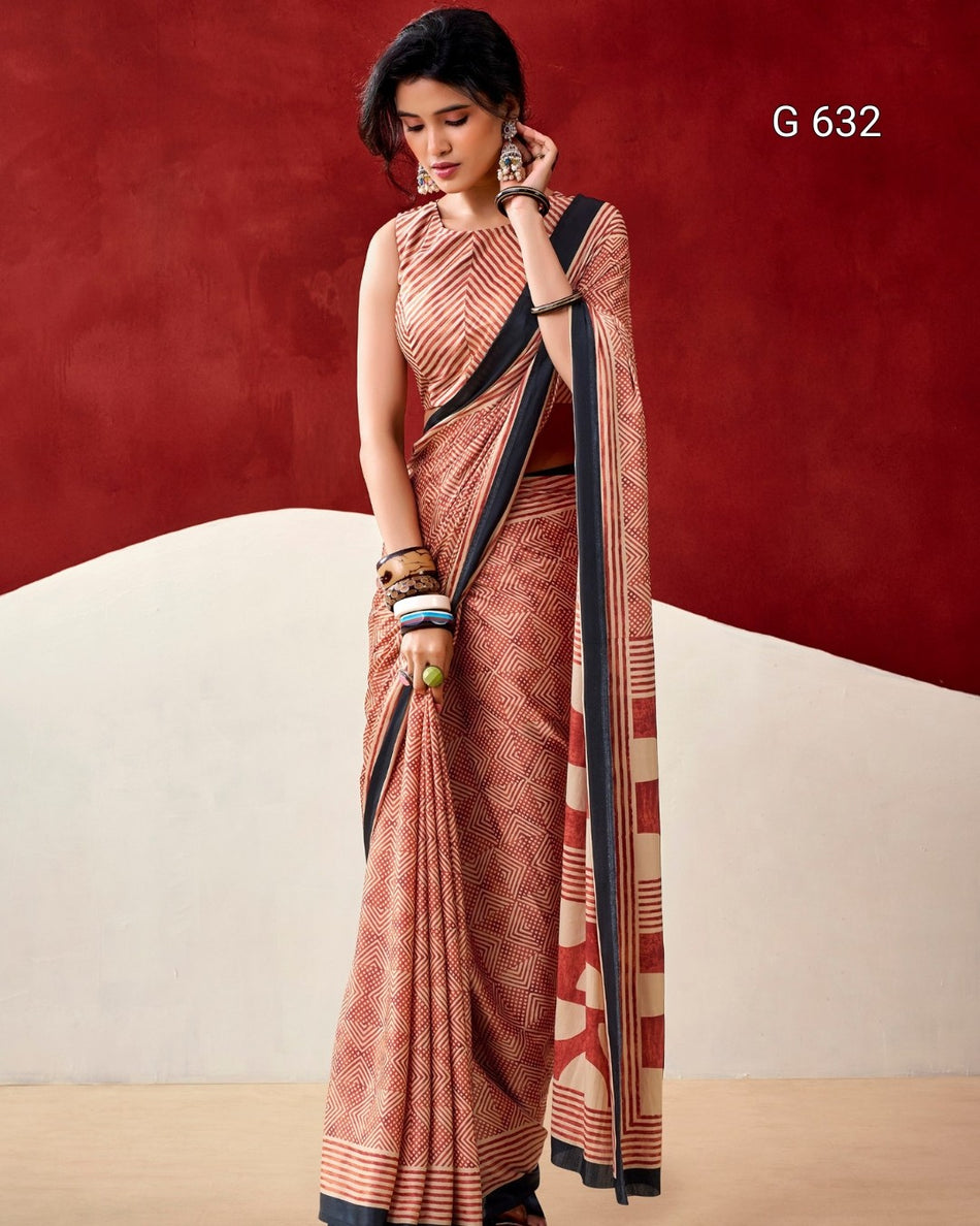 Soft Dull Satin Saree with Fancy Prints - G632