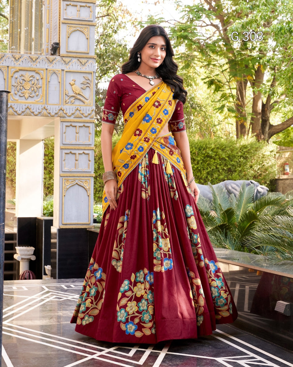 Tasar Silk Lehenga with Printed & Foil Work – G 303