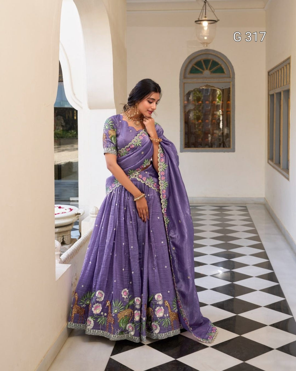 Gold Crush Lehenga with Sequins & Thread Embroidery – G317