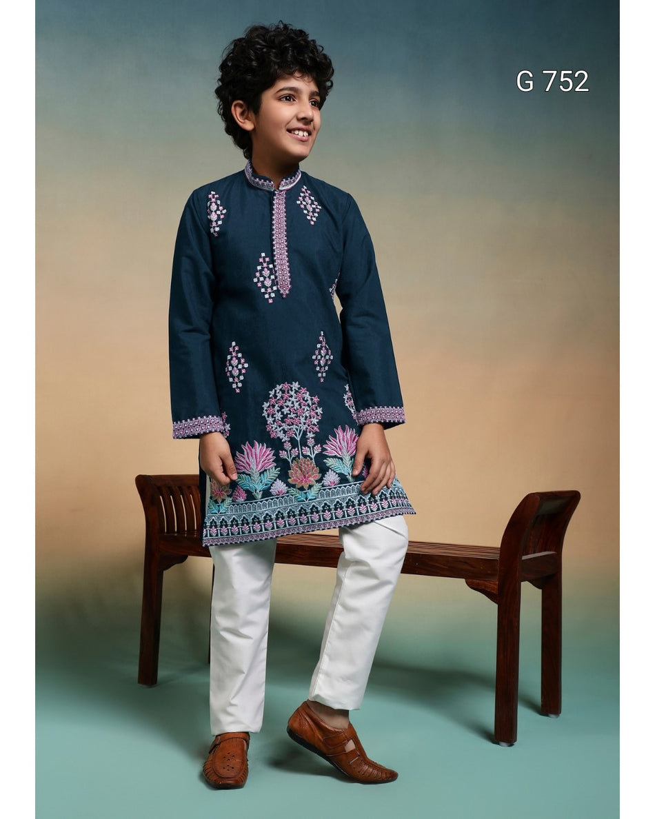 Premium Kids Kurta & Pant Set – Festive Viscose Silk & Cotton Outfit - G 752