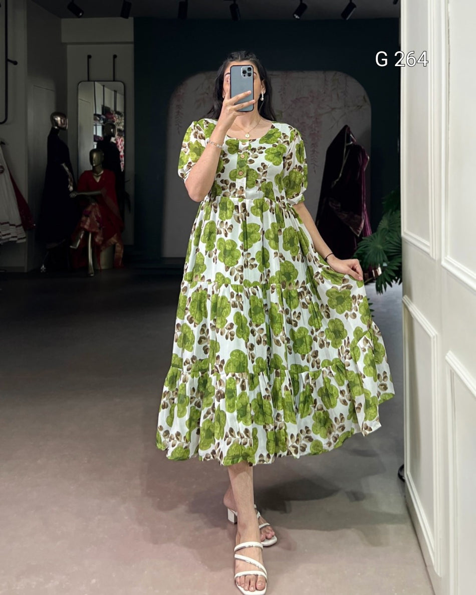 Floral Print Vichitra Silk Frock – G 264