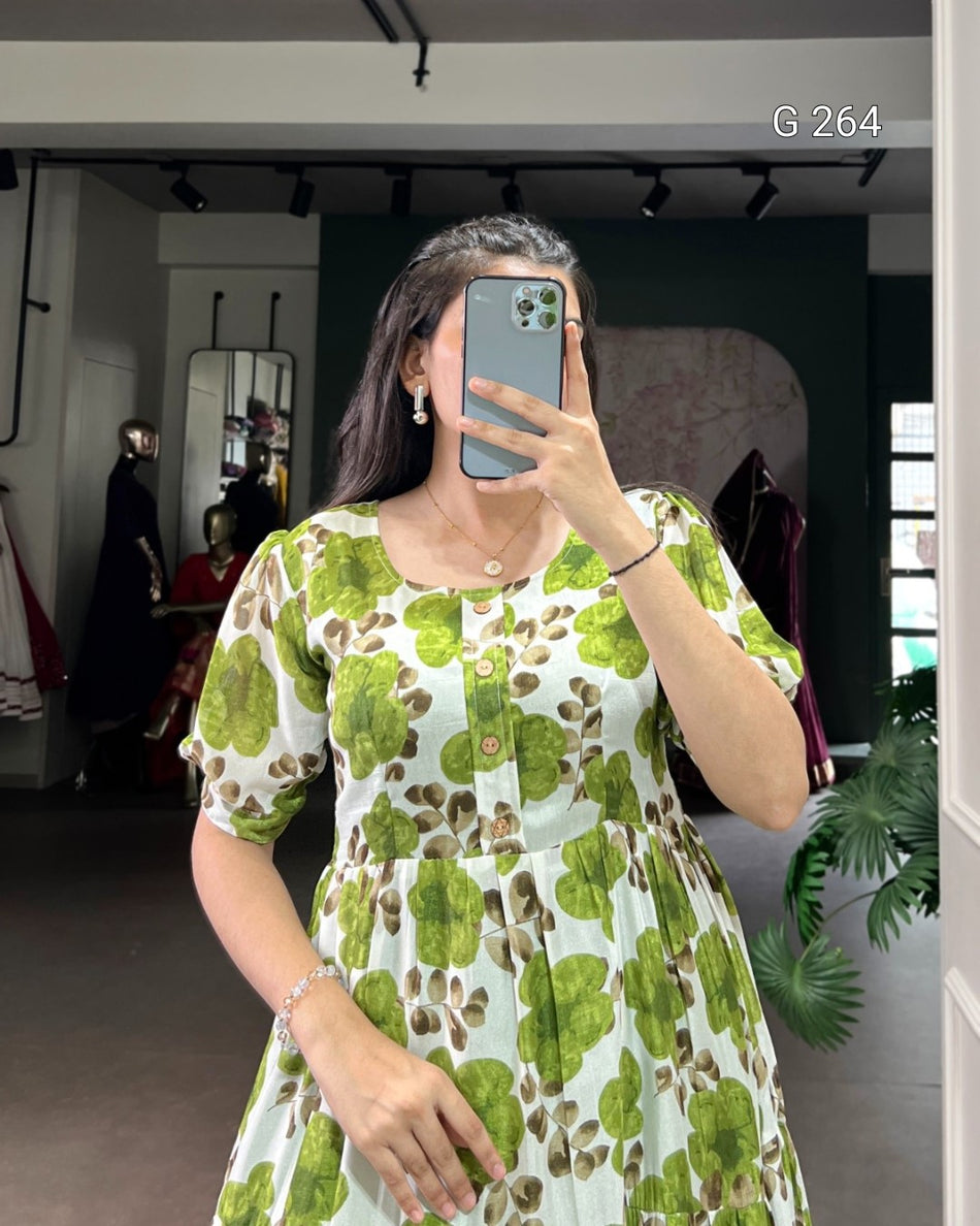 Floral Print Vichitra Silk Frock – G 264
