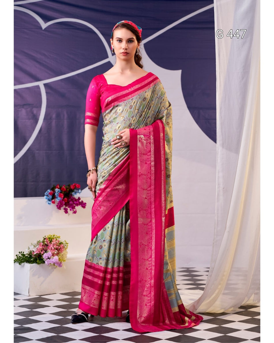 Beautiful Tasar Silk Sarees with Elegant Foil Work -  G 447
