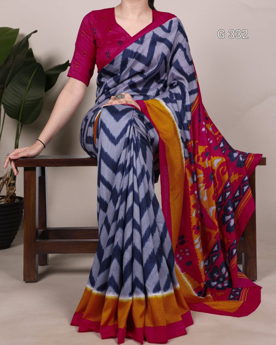 Tasar Silk Saree with Printed Design – G332