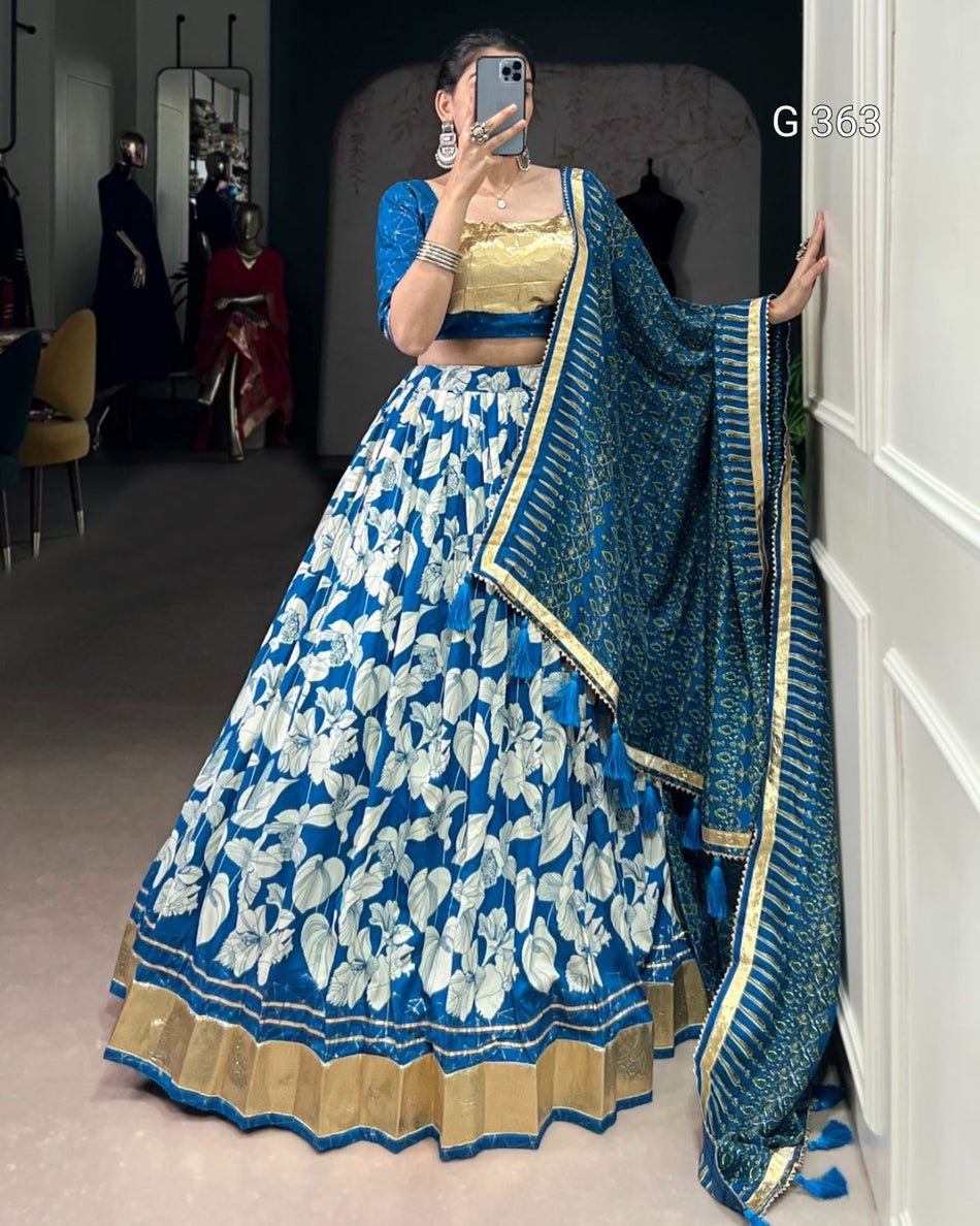 Tasar Silk Lehenga with Foil & Embossed Design – G 363