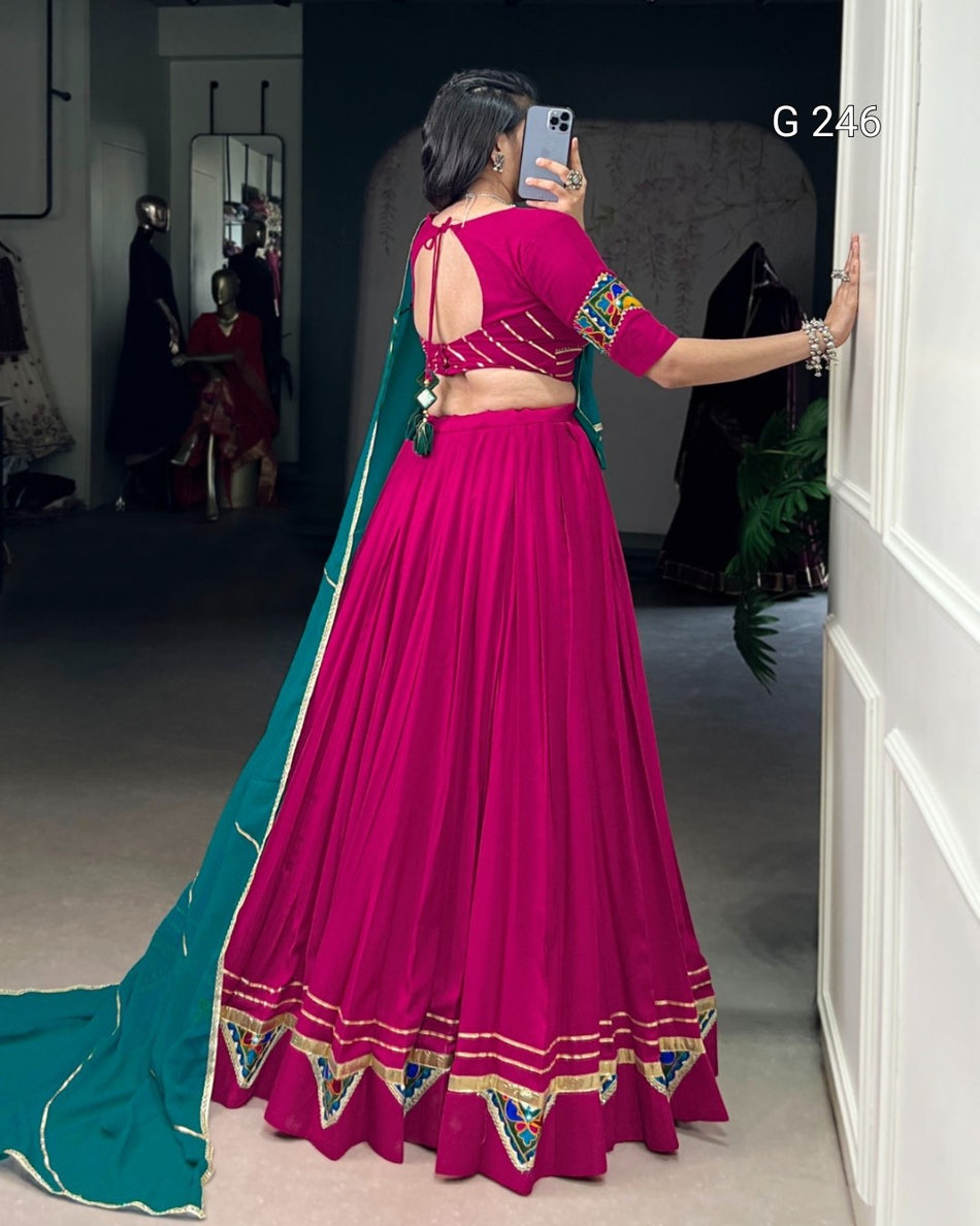 Gamthi Work Pure Rayon Lehenga with Embossed Design and Lace Touch Up – G 246