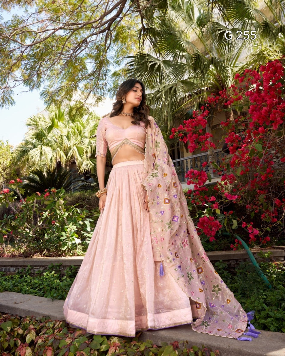 Sequins & Thread Embroidery Gold Crush Lehenga with Lace Border – G 255