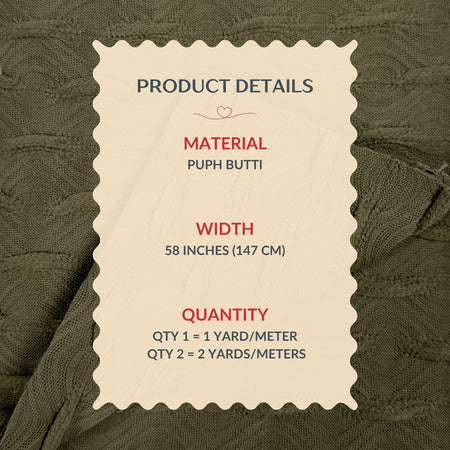 Product details card on a green fabric background