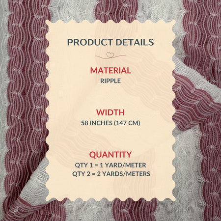 Product details label on a textured fabric background