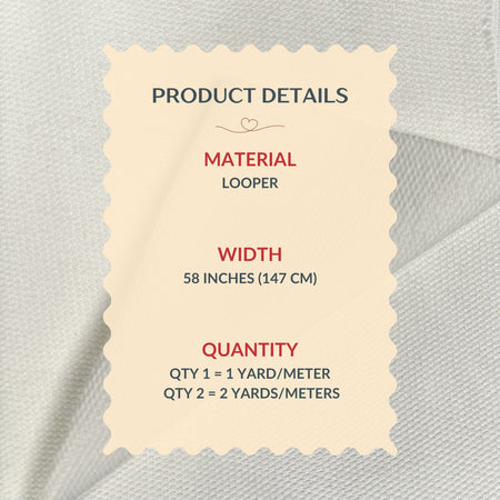 Product details label on a textured fabric background