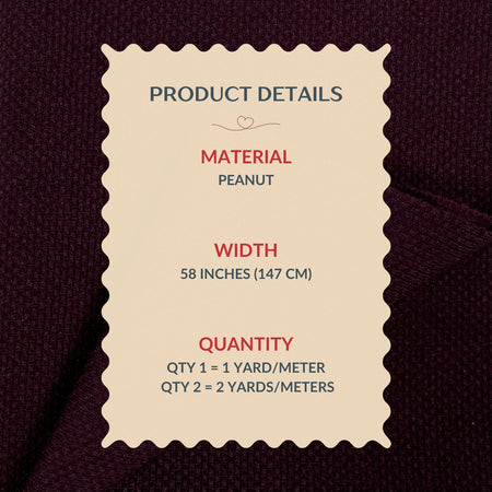Product details label for peanut material on a textured brown background