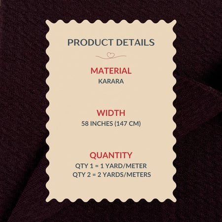 Product details label for material Karara on a dark fabric background
