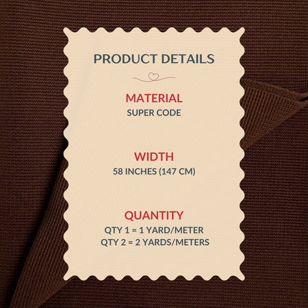 Product details label on a brown fabric background