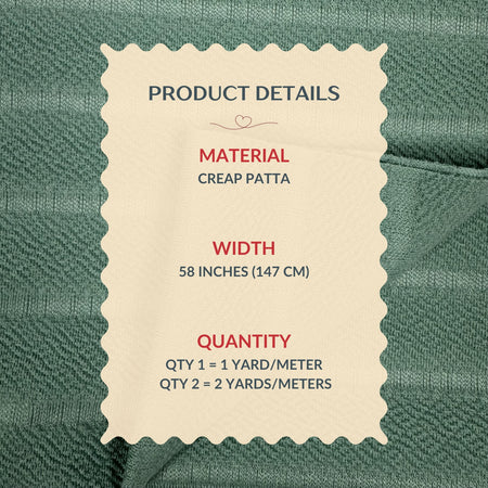 Product details label on a green fabric background