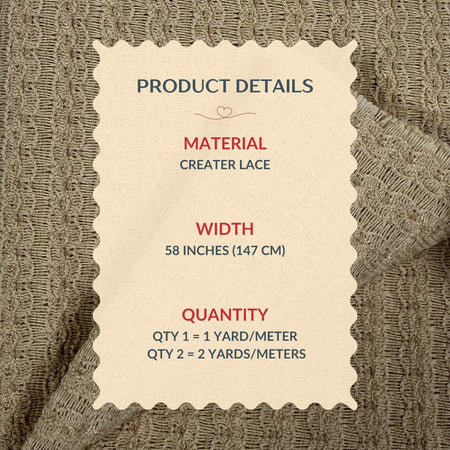 Product details label on a textured fabric background