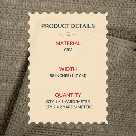 Product details label on a textured fabric background