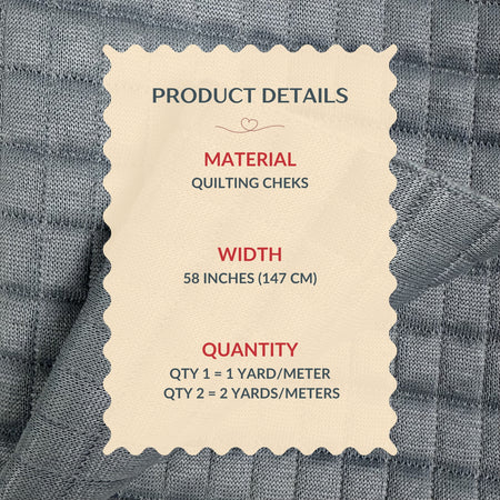 Product details label on a textured fabric background