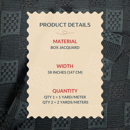 Product details label on a textured fabric background