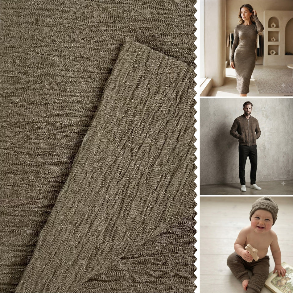 Taupe Scrabble Knit Fabric by Yard, Poly Spandex Stretch Textured Grid Block Material  GF 78