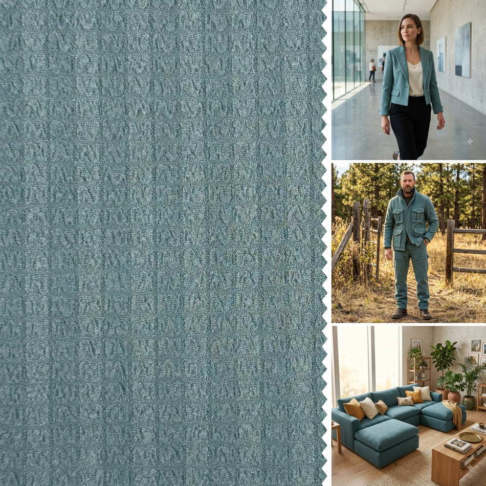 Teal Green Cranberry Knit Fabric by Yard, Poly Spandex Stretch Textured Waffle Material GF 93