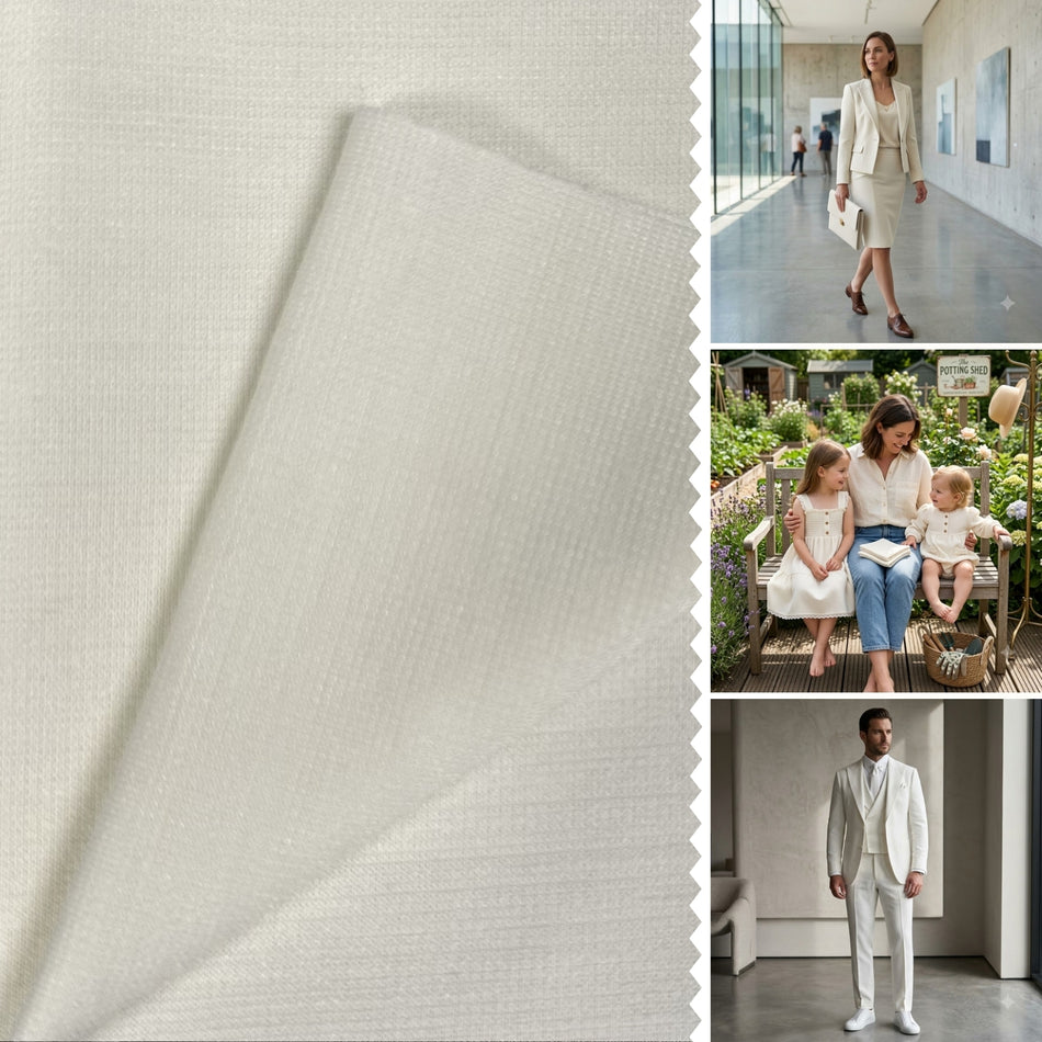 Off White Tensil Knit Fabric by Yard, Poly Spandex Stretch Smooth Luxury Material  GF 94