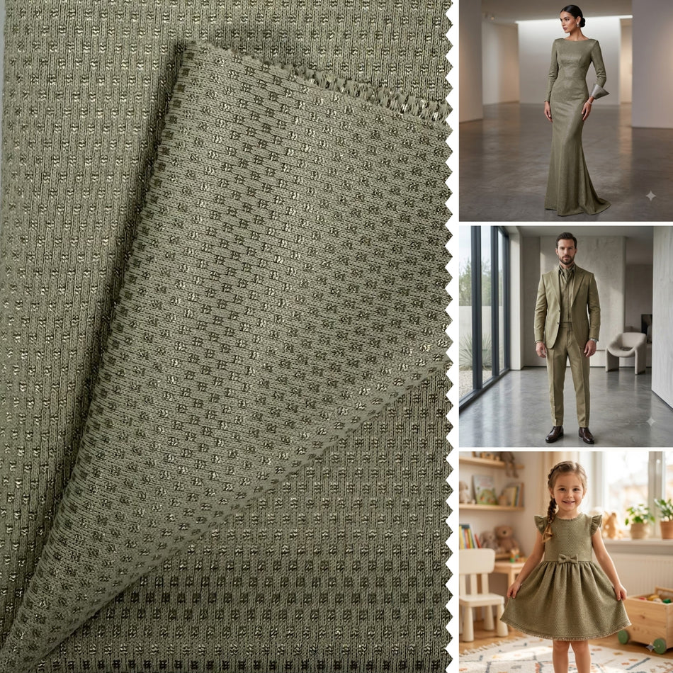Sage Green Bright Diamond Knit Fabric by Yard, Poly Spandex Stretch Metallic Shimmer Material GF 97