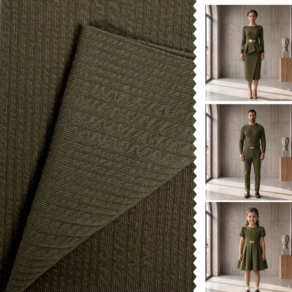 Olive Green Textured Joli Fabric, Lightweight Digital Print Material  GF 35