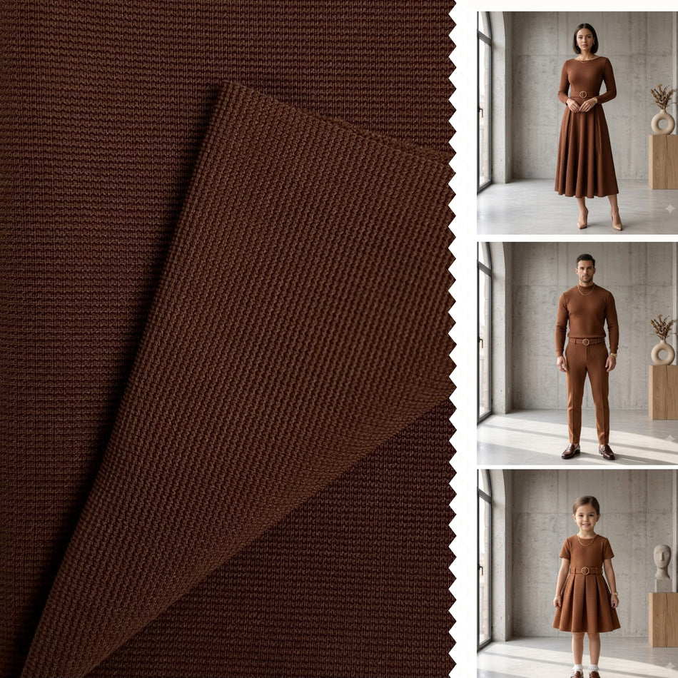 Brown Textured Knit Fabric by Yard, Poly Spandex Stretch Dimensional Material GF 34