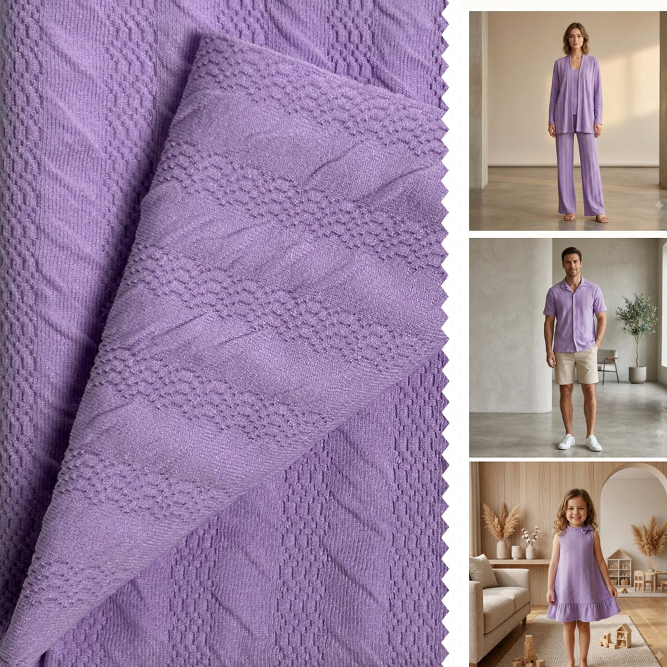 Lavender Textured Knit Fabric by Yard, Poly Spandex Stretch Dimensional Material GF 55
