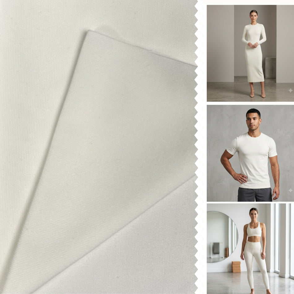 White Looper Knit Fabric by Yard, Poly Spandex High Stretch Micro Loop Material GF 59