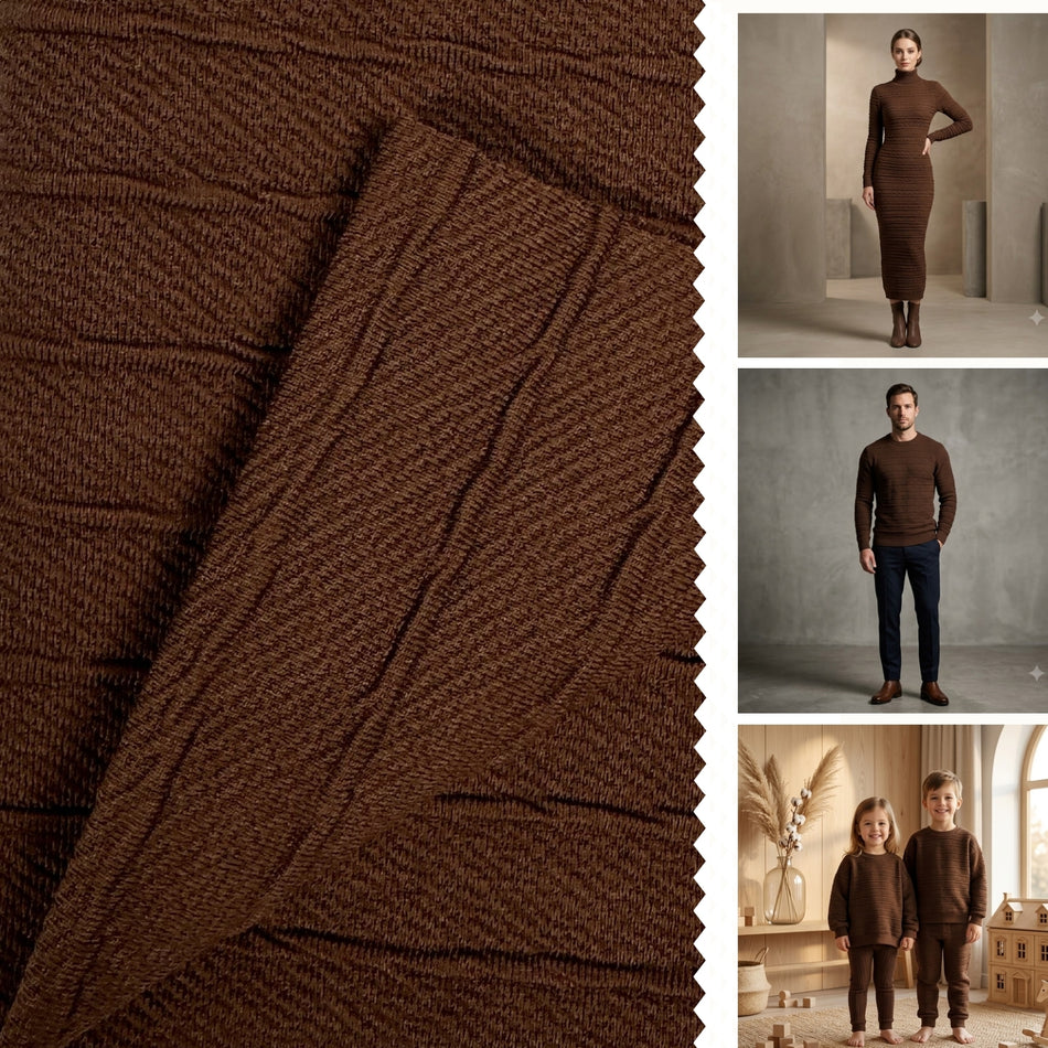 Brown Maxline Knit Fabric by Yard, Poly Spandex Stretch Bold Linear Vertical Rib Material GF 72