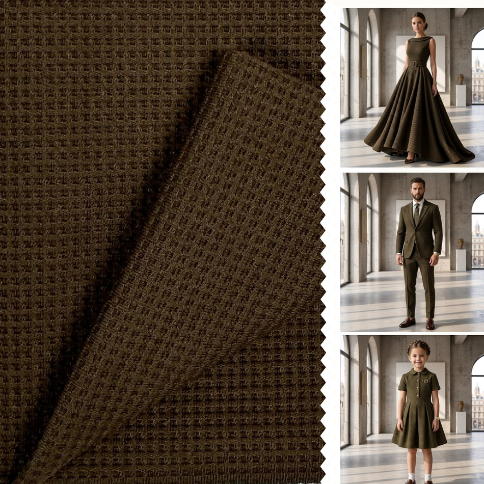 Brown Waffle Knit Fabric by Yard, Korean Rib Textured Poly Spandex Stretch Material GF 32