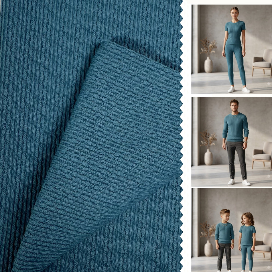 Blue Raindrop Textured Knit Fabric by Yard, Poly Spandex Stretch Organic Dot Material GF 16