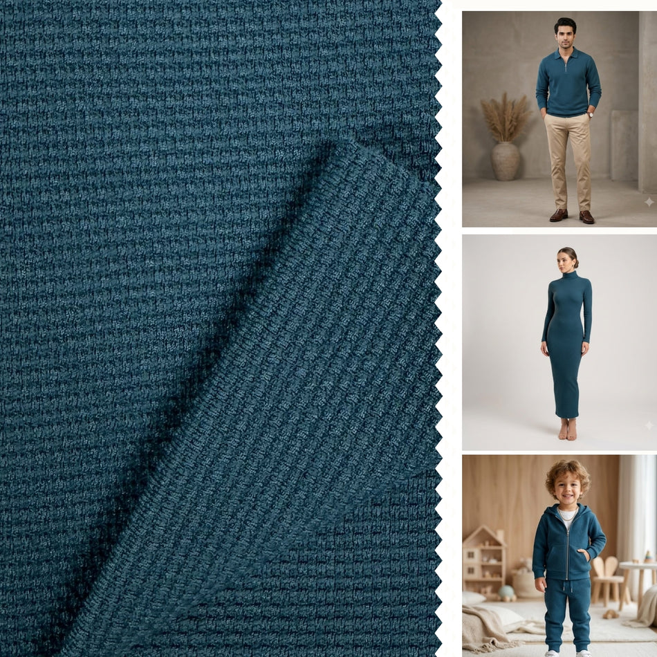 Soft Blue Textured Knit Fabric by Yard, Poly Spandex Stretch Digital Print Dimensional Material  GF 47