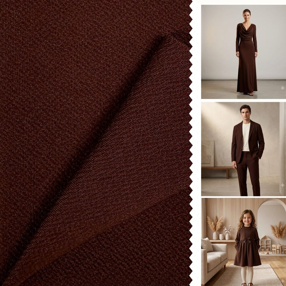 Brown Valentino Knit Fabric by Yard, Poly Spandex Stretch Textured Luxury Drape Material GF 54